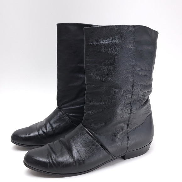 Dexter USA Slouchy Black 10"  Leather Low Heeled Boot Women's Size 9 M‎ Vibram - Picture 1 of 9